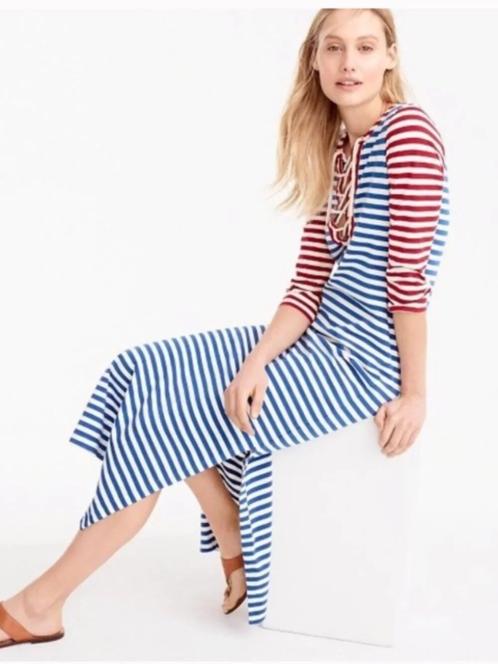 NEW J.Crew Sammie Striped Lace Up Midi Dress Size XXS 36497